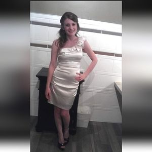 B. Darlin Satin Bodycon One Shoulder Ruffle Mini Dress